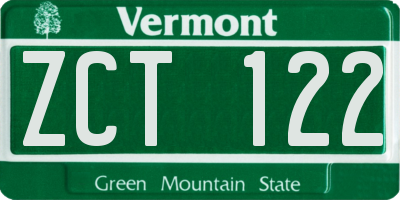 VT license plate ZCT122
