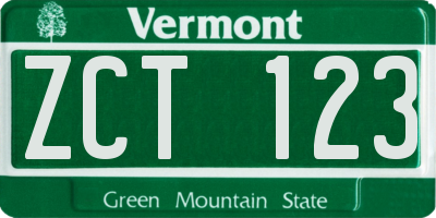 VT license plate ZCT123