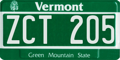 VT license plate ZCT205
