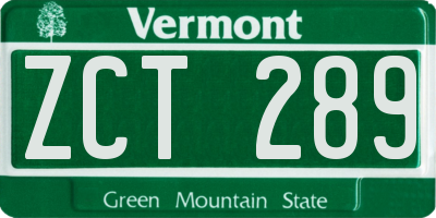 VT license plate ZCT289