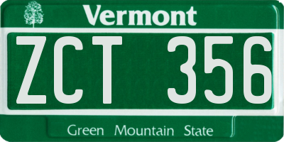 VT license plate ZCT356