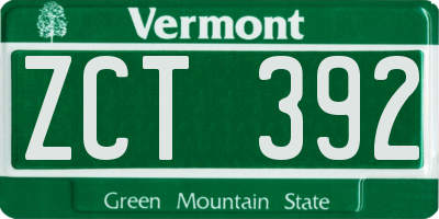 VT license plate ZCT392