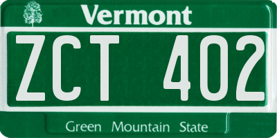VT license plate ZCT402