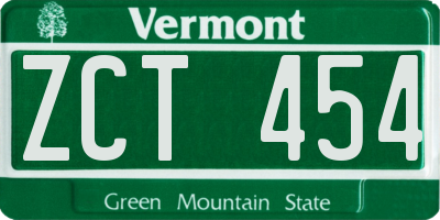 VT license plate ZCT454