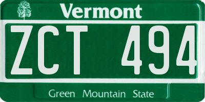 VT license plate ZCT494