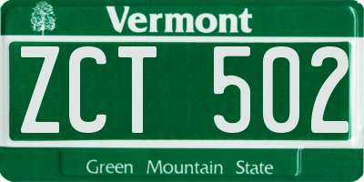 VT license plate ZCT502
