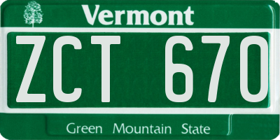 VT license plate ZCT670