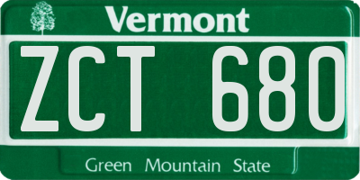 VT license plate ZCT680