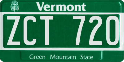 VT license plate ZCT720