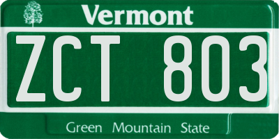 VT license plate ZCT803