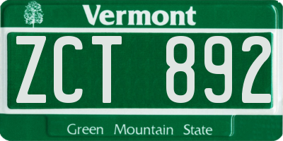 VT license plate ZCT892
