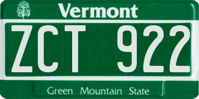 VT license plate ZCT922
