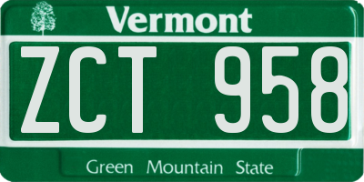 VT license plate ZCT958