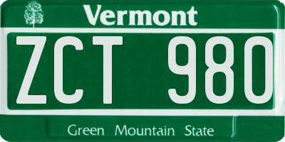 VT license plate ZCT980