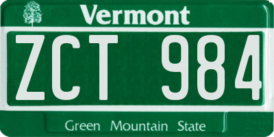 VT license plate ZCT984