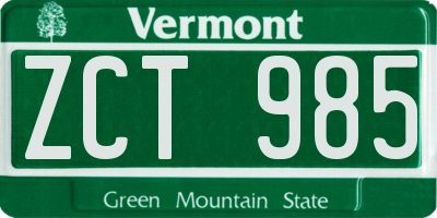 VT license plate ZCT985