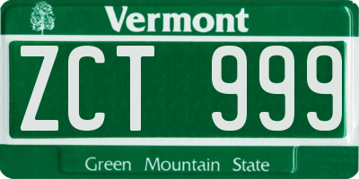 VT license plate ZCT999