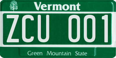 VT license plate ZCU001
