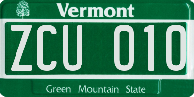 VT license plate ZCU010