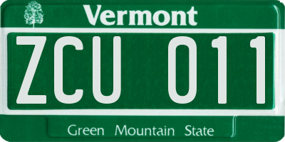 VT license plate ZCU011