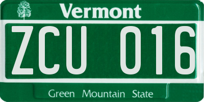 VT license plate ZCU016