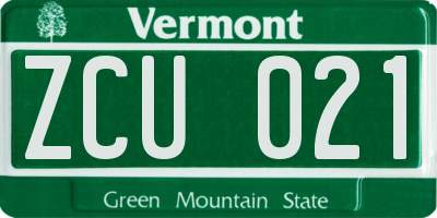 VT license plate ZCU021