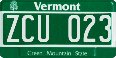 VT license plate ZCU023
