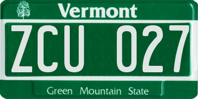 VT license plate ZCU027