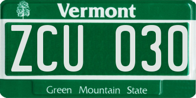 VT license plate ZCU030