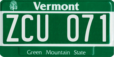 VT license plate ZCU071