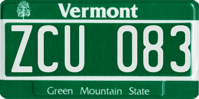 VT license plate ZCU083