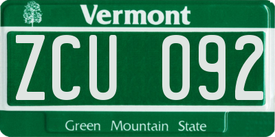 VT license plate ZCU092