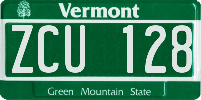 VT license plate ZCU128