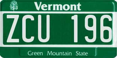 VT license plate ZCU196