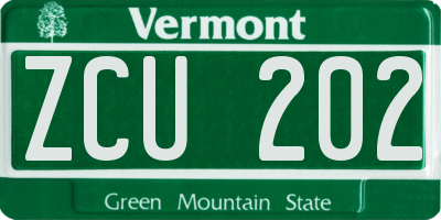 VT license plate ZCU202