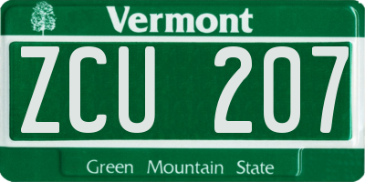 VT license plate ZCU207