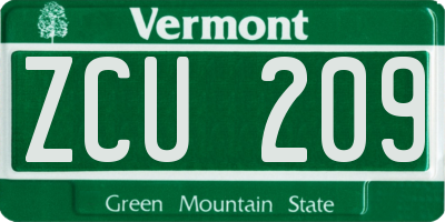 VT license plate ZCU209