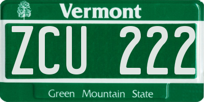 VT license plate ZCU222