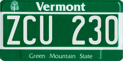 VT license plate ZCU230