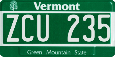 VT license plate ZCU235