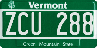 VT license plate ZCU288