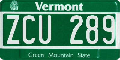 VT license plate ZCU289