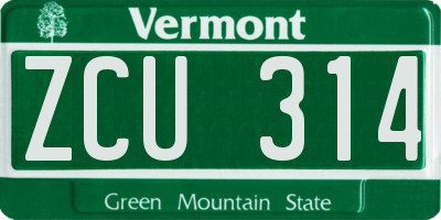 VT license plate ZCU314