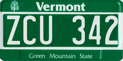 VT license plate ZCU342