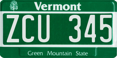 VT license plate ZCU345