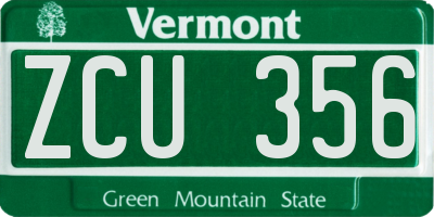 VT license plate ZCU356