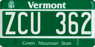 VT license plate ZCU362