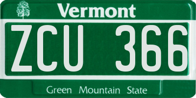 VT license plate ZCU366