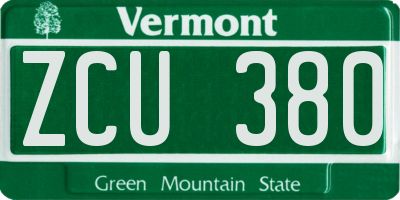 VT license plate ZCU380