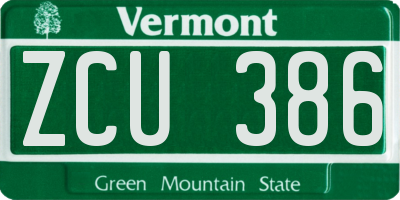 VT license plate ZCU386